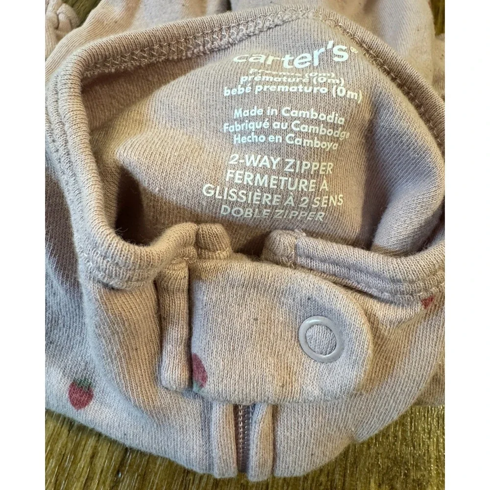 Baby Girl Preemie Sleeper 2 Way Zipper Outfit Reborn Clothes Strawberry Carter's